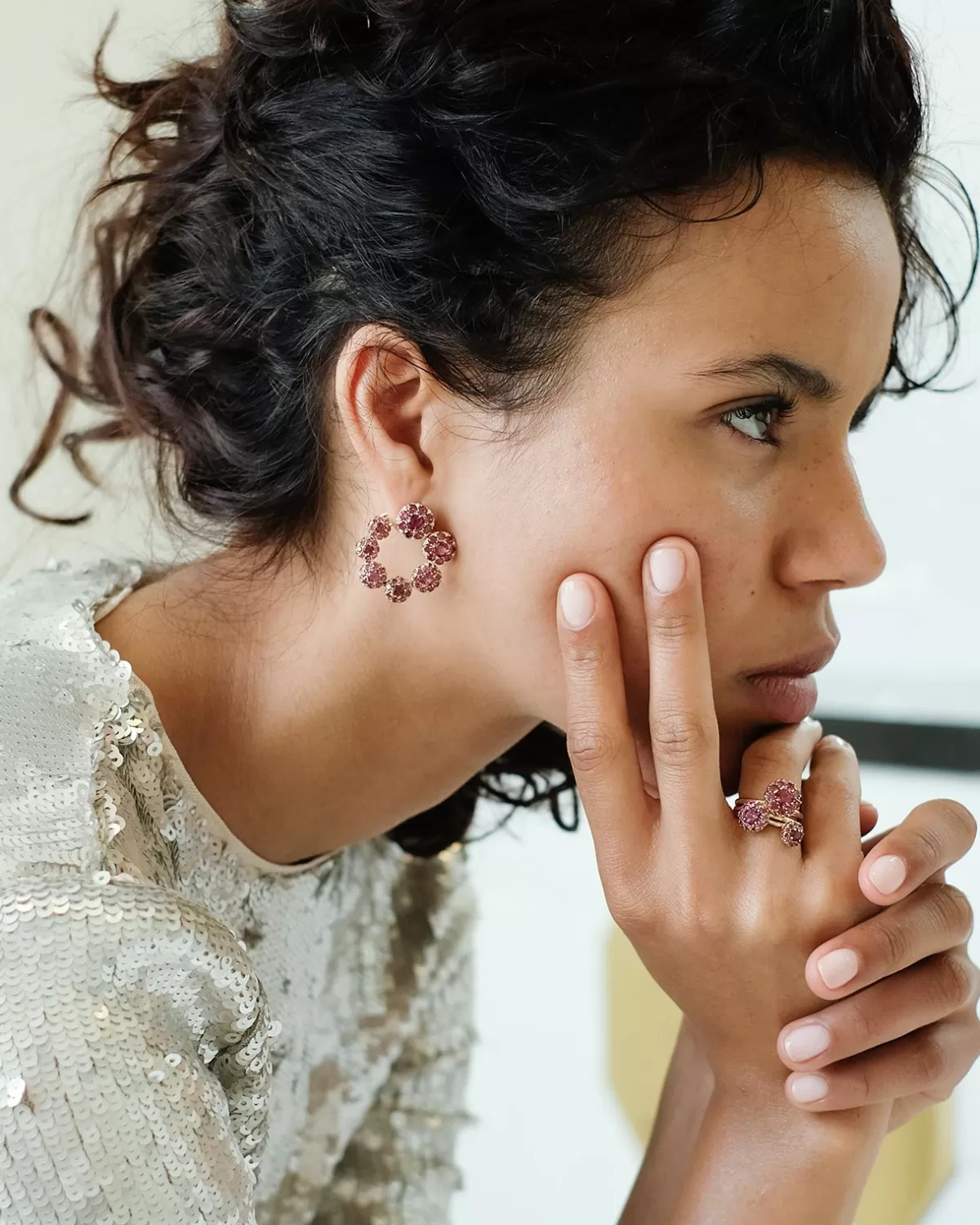 Selim Mouzannar Earrings-Beirut Circle Earringsrhodolites - Diamonds