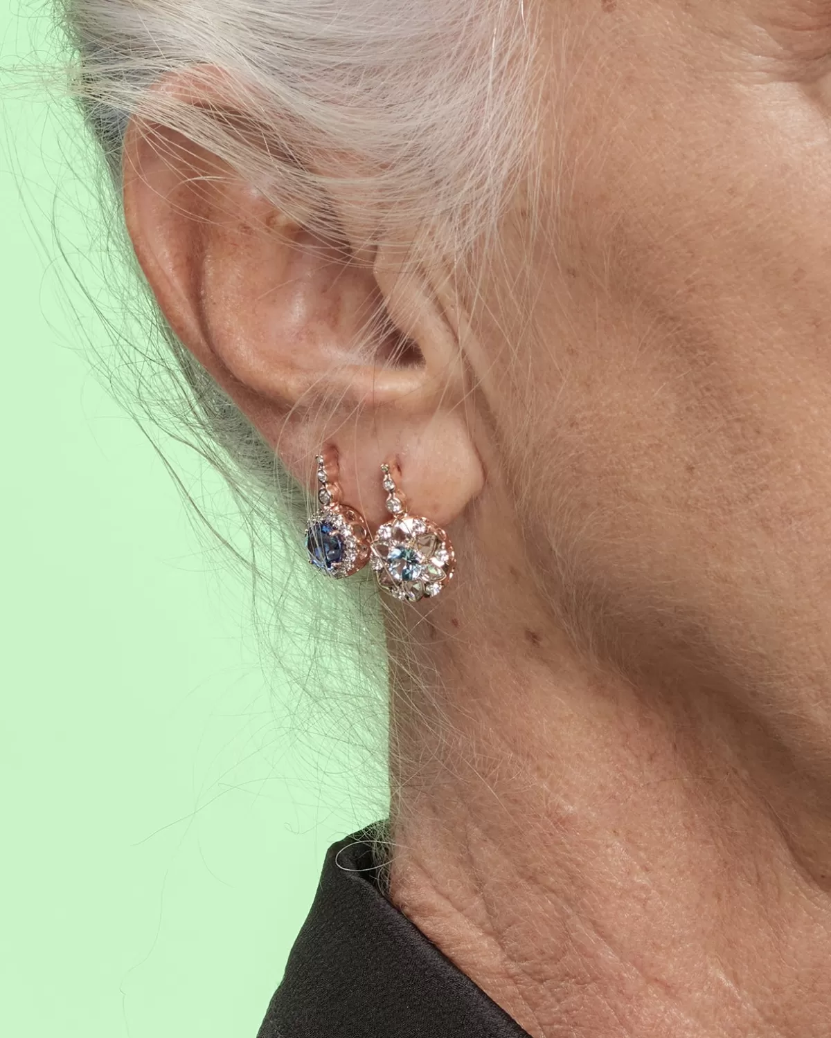 Selim Mouzannar Earrings-Beirut Rosace Earringsaquamarines - Diamonds