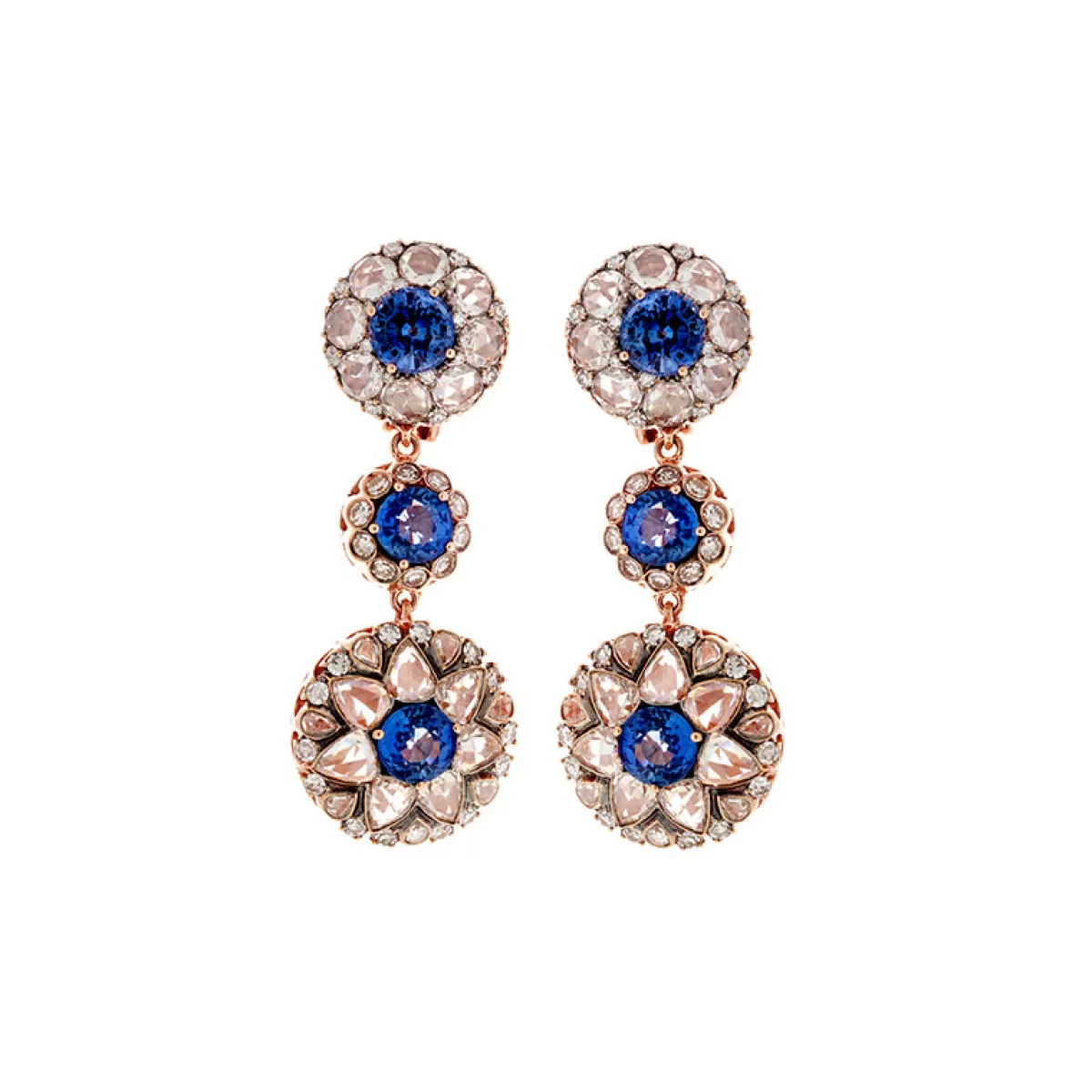 Selim Mouzannar Earrings-Beirut Rosace Earringsblue Sapphires - Diamonds