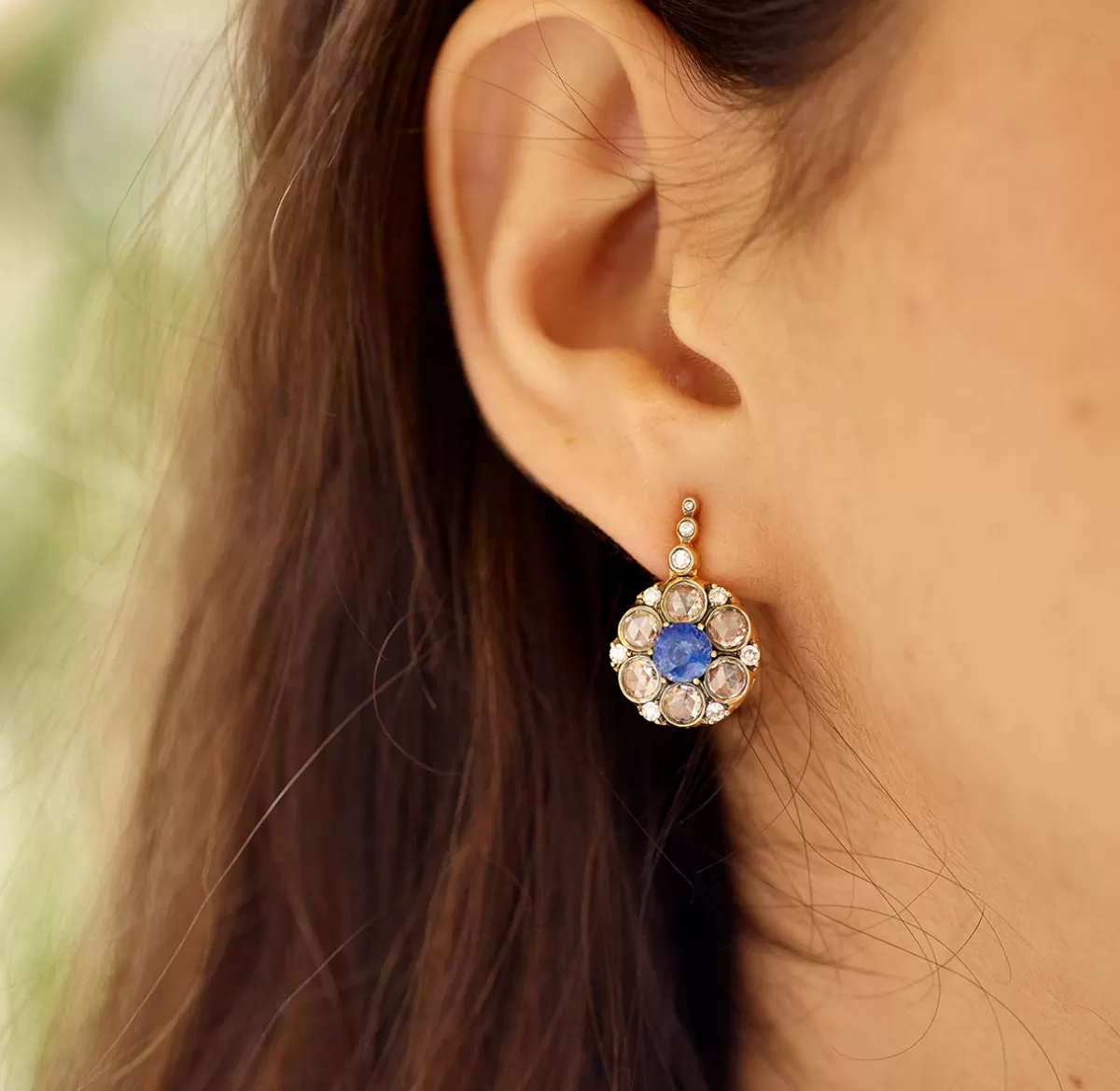 Selim Mouzannar Earrings-Beirut Rosace Earringsblue Sapphires - Diamonds
