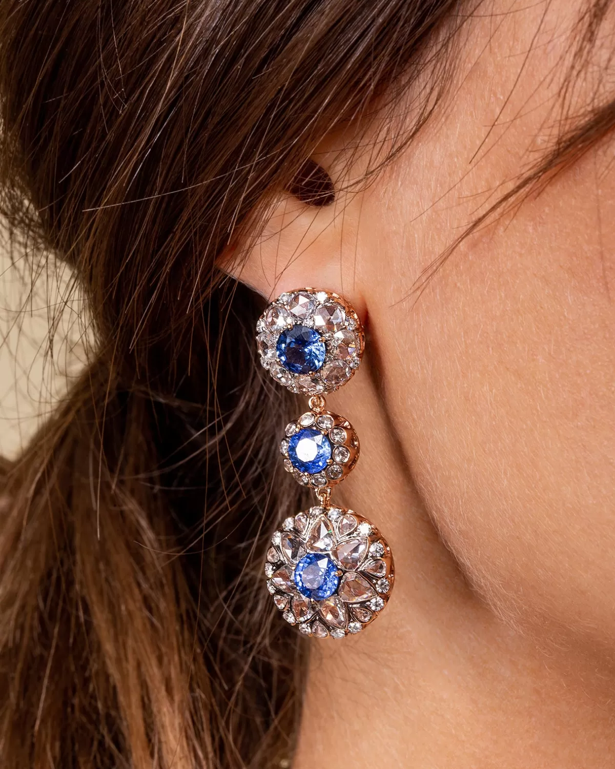 Selim Mouzannar Earrings-Beirut Rosace Earringsblue Sapphires - Diamonds