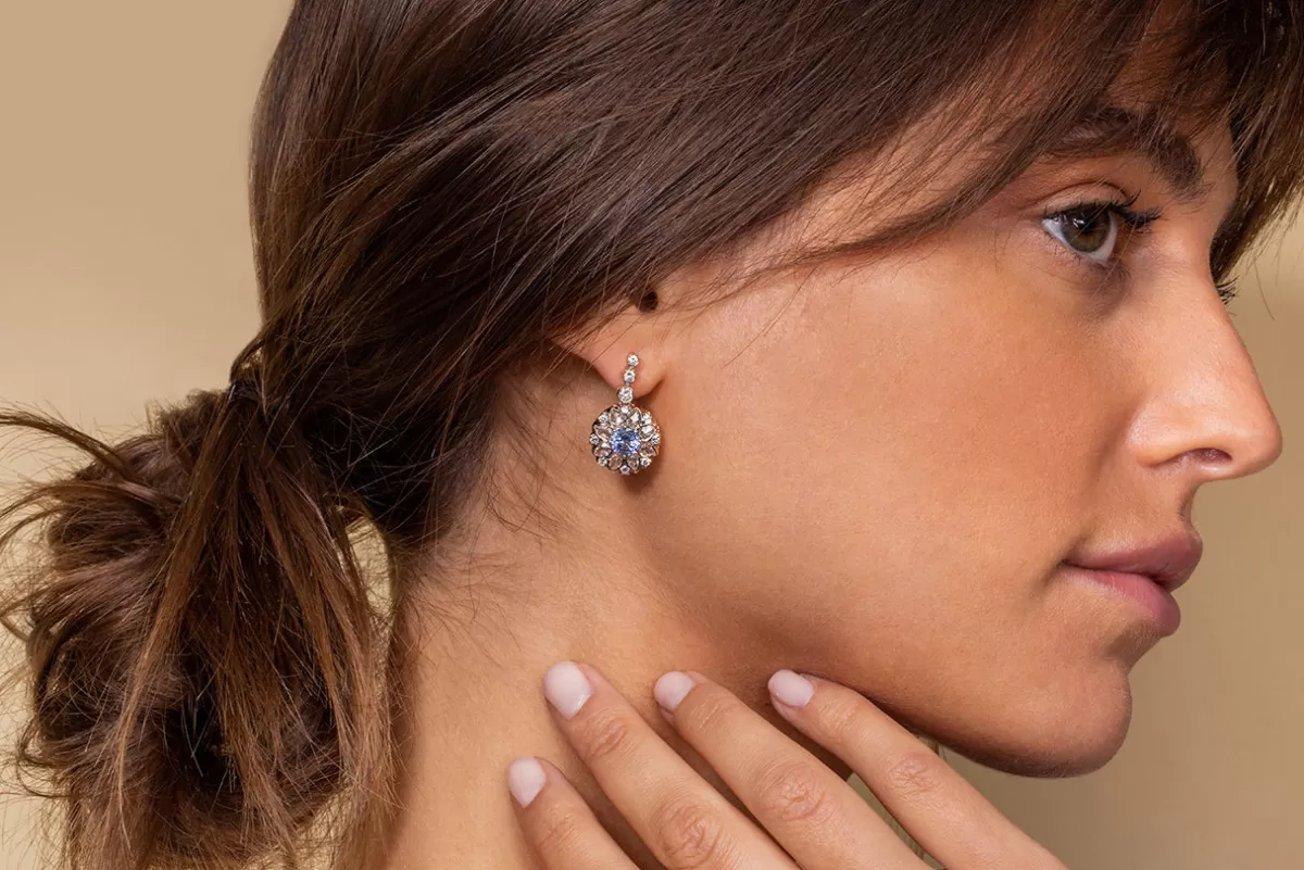 Selim Mouzannar Earrings-Beirut Rosace Earringsblue Sapphires - Diamonds