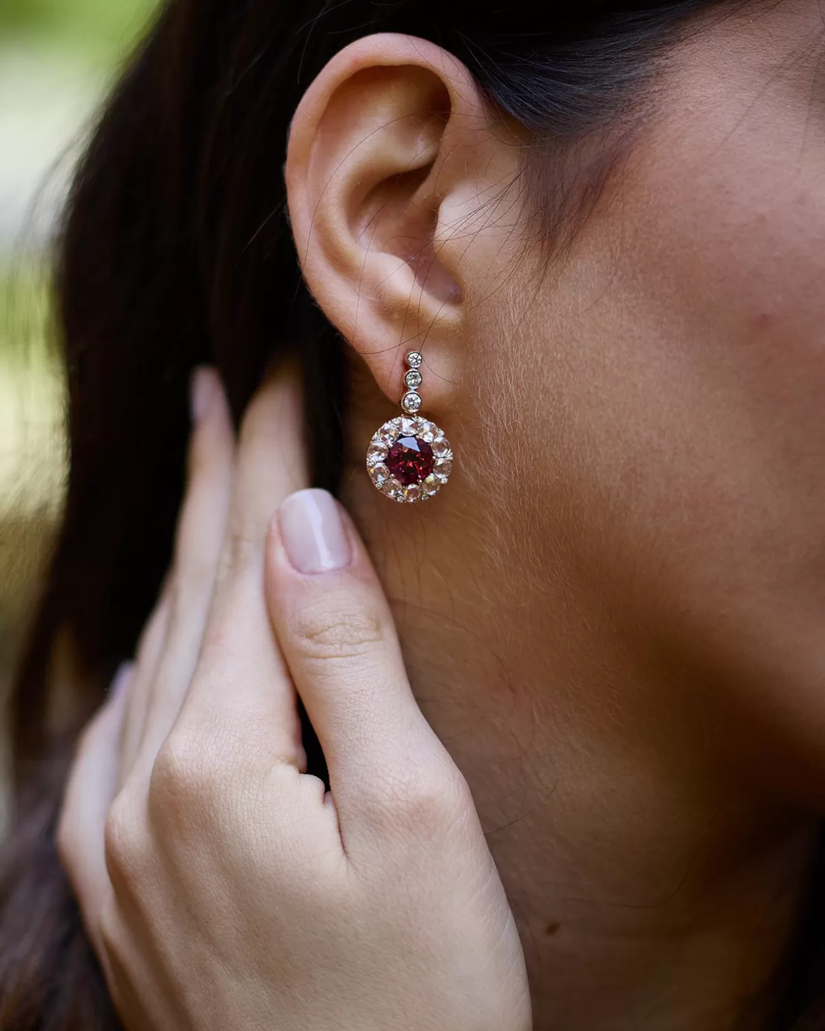 Selim Mouzannar Earrings-Beirut Rosace Earringsrhodolites - Diamonds