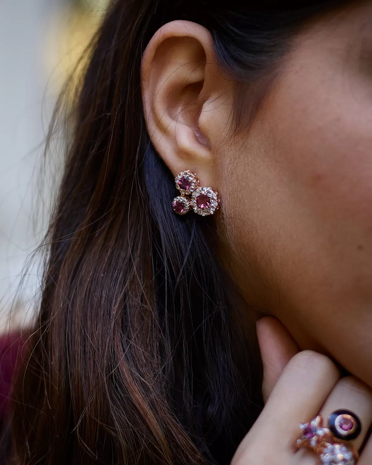 Selim Mouzannar Earrings-Beirut Rosace Earringsrhodolites - Diamonds