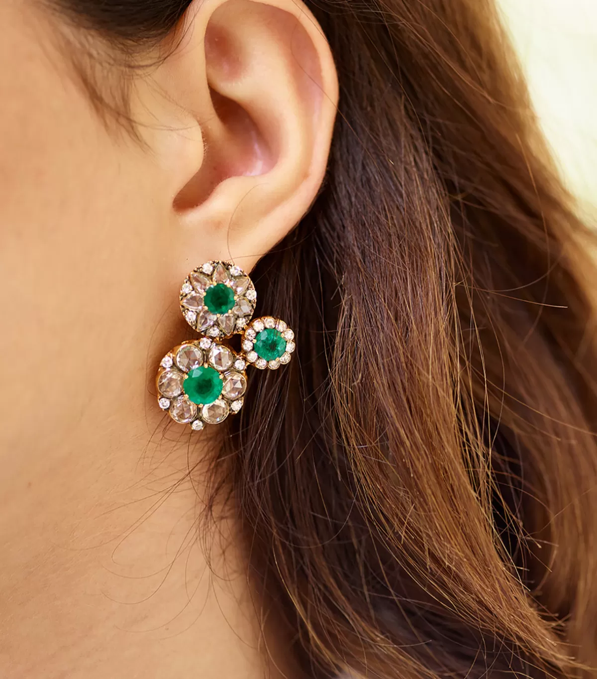 Selim Mouzannar Earrings-Beirut Rosace Earringstsavorite - Diamonds