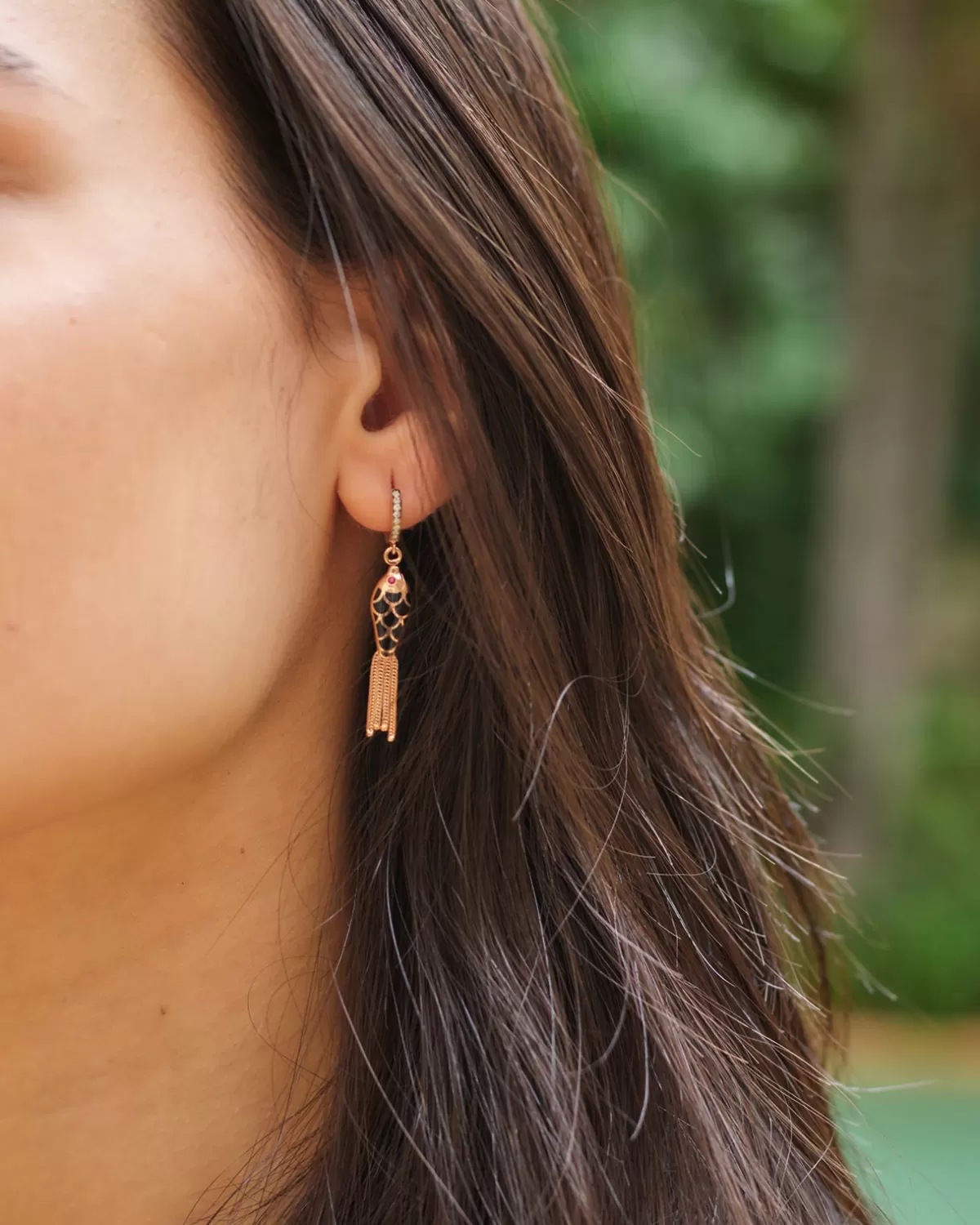 Selim Mouzannar Earrings-Fish For Love Earring Black & Ivorydiamonds - Rubies