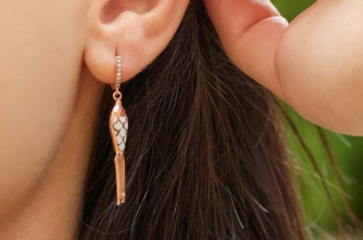 Selim Mouzannar Earrings-Fish For Love Earring Black & Ivorydiamonds - Rubies