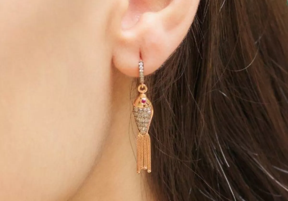Selim Mouzannar Earrings-Fish For Love Earring Blackicy Grey Diamonds - Rubies