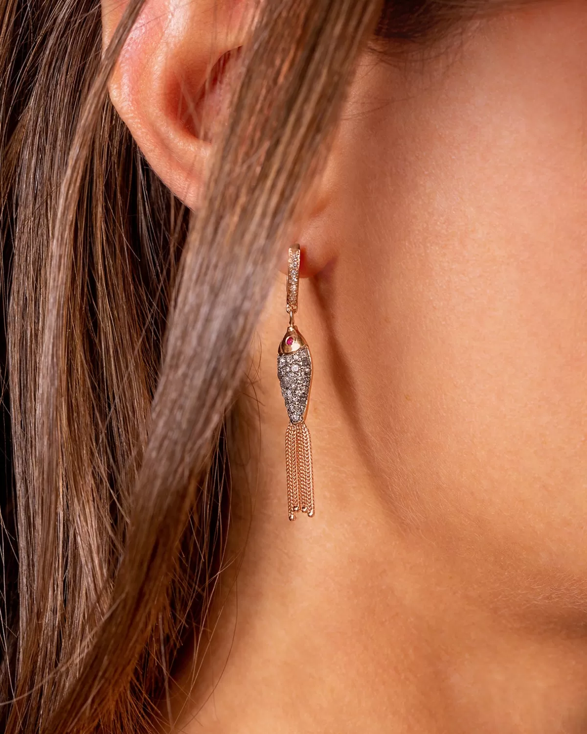 Selim Mouzannar Earrings-Fish For Love Earring Ivoryicy Grey Diamonds - Rubies
