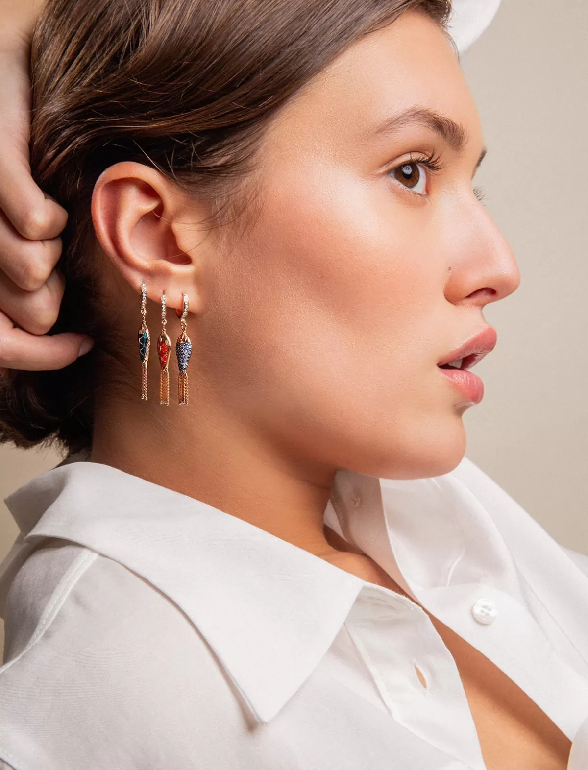 Selim Mouzannar Earrings-Fish For Love Earring Navy Bluediamonds - Blue Sapphires - Rubies