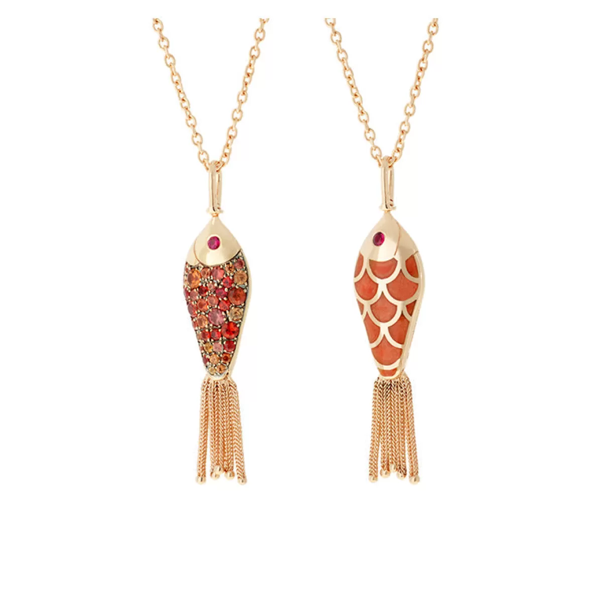 Selim Mouzannar Pendants-Fish For Love Pendant Coralyellow & Orange Sapphires