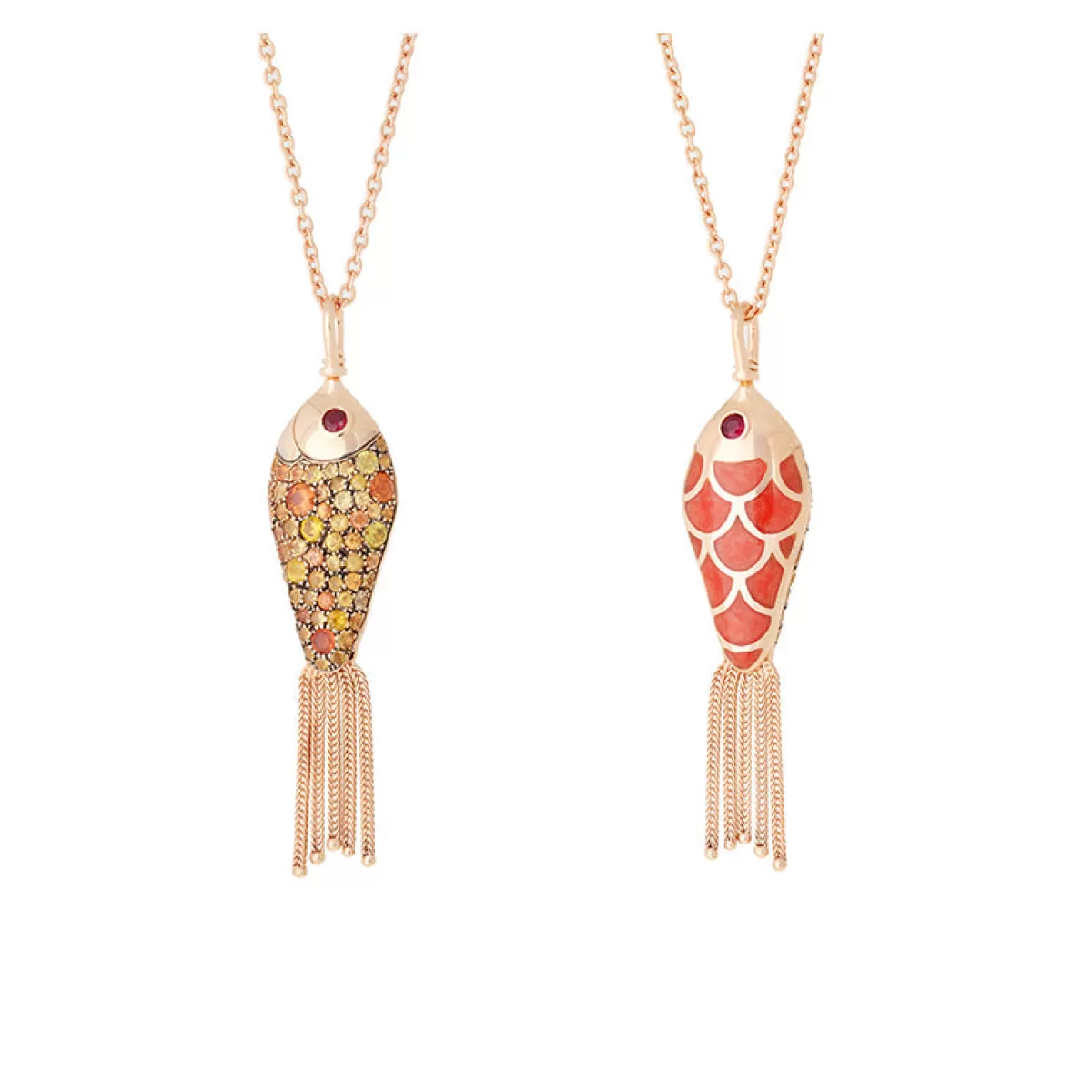 Selim Mouzannar Pendants-Fish For Love Pendant Orangeyellow & Orange Sapphires - Rubies
