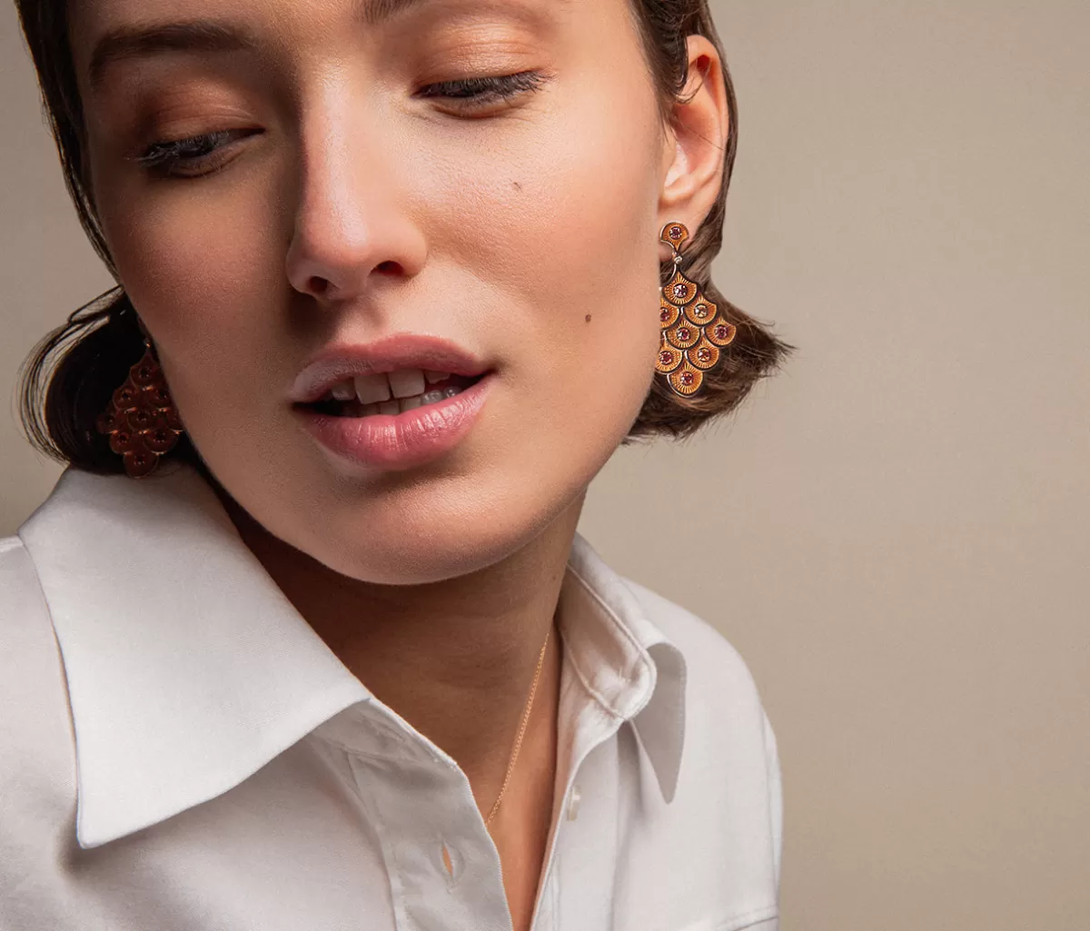 Selim Mouzannar Earrings-Fish For Love Scales Orange Earringsorange Sapphires - Diamonds