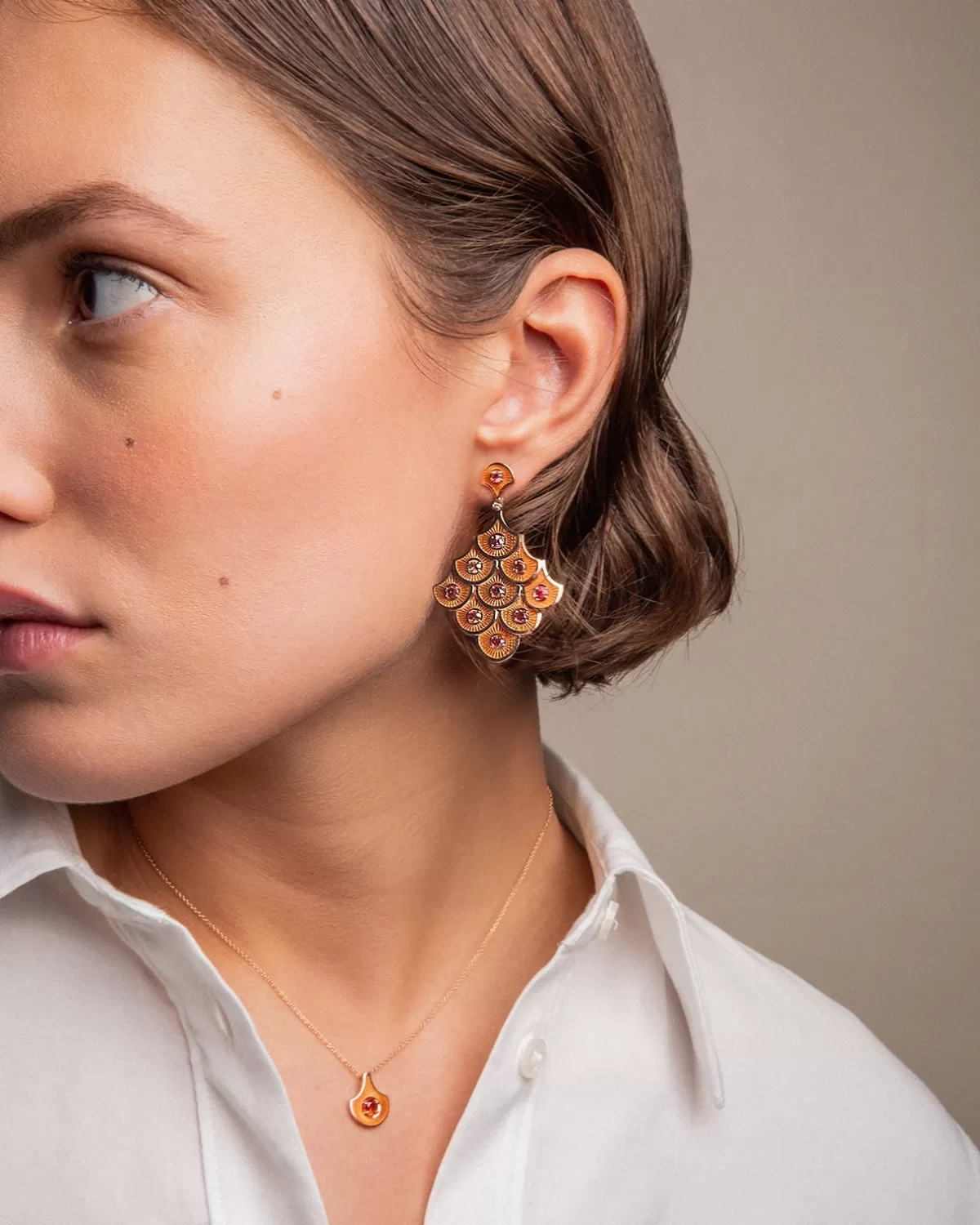 Selim Mouzannar Earrings-Fish For Love Scales Orange Earringsorange Sapphires - Diamonds