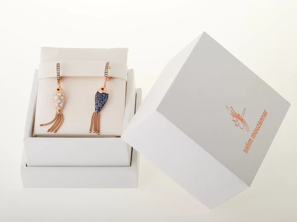 Selim Mouzannar Earrings-Fish For Love Scales Orange Earringsorange Sapphires - Diamonds