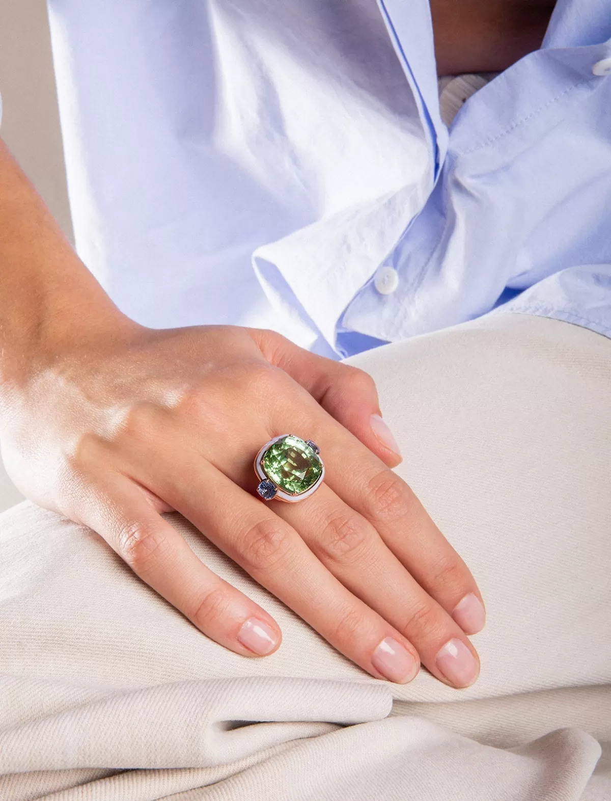 Selim Mouzannar Rings-Gemma Ringgreen Tourmaline - Blue Sapphires