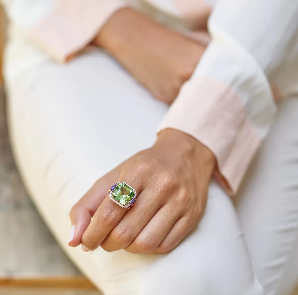 Selim Mouzannar Rings-Gemma Ringgreen Tourmaline - Blue Sapphires