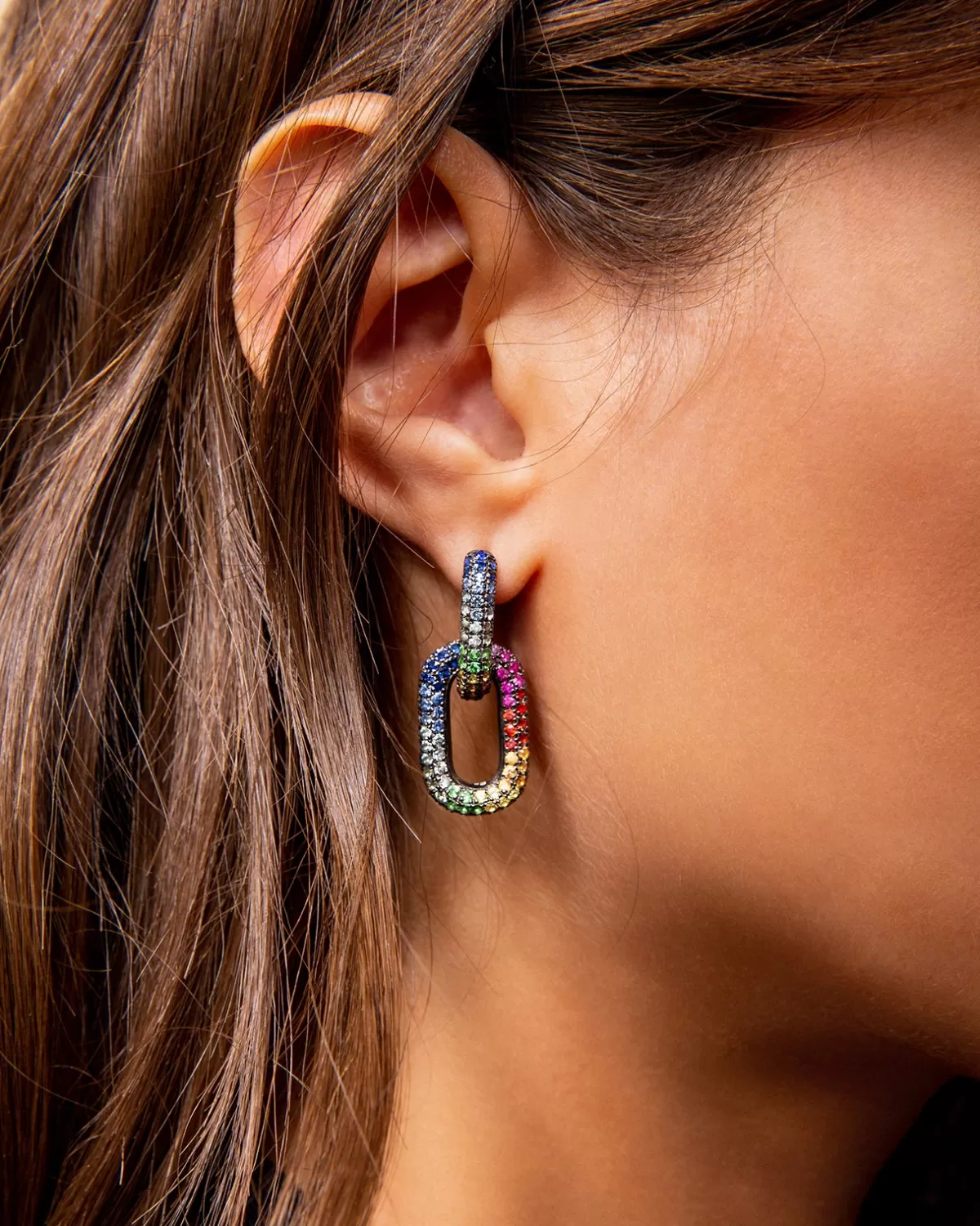Selim Mouzannar Earrings-Link Earringcolored Sapphires - Tsavorites