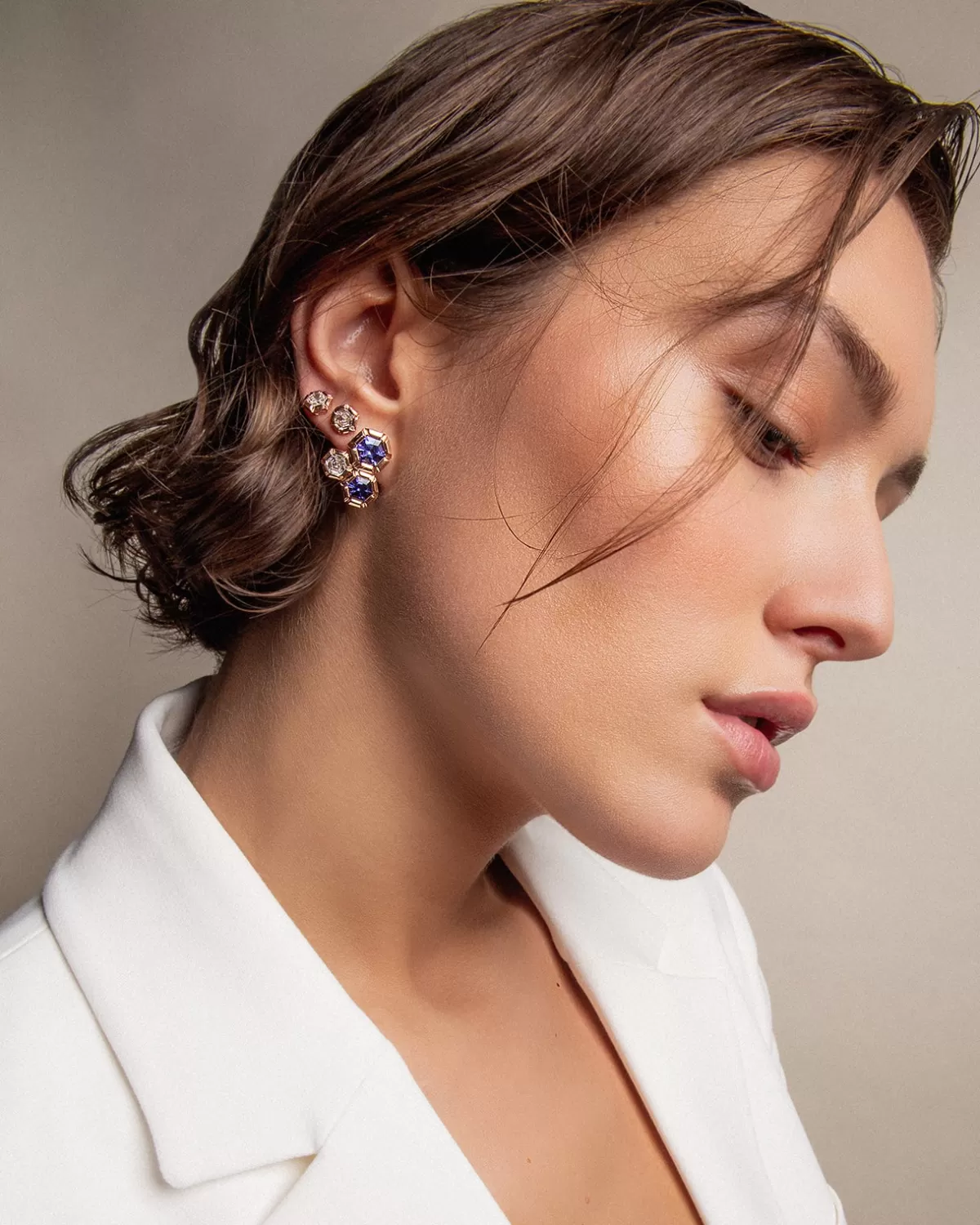 Selim Mouzannar Earrings-Rose De France Earringstanzanites - Diamonds